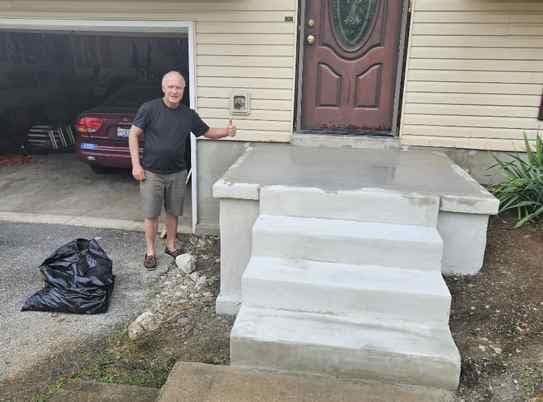Restoration of outdoor concrete steps repairing cracks and surface damage